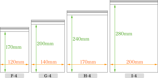 横120mm縦170mm、横140mm縦200mm、横170mm縦240mm、横200mm縦280mmの4種類です。